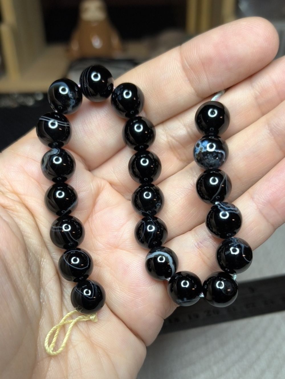 #2- 10mm Banded Tuxedo Agate Stone Beads - 8 Inch Strand